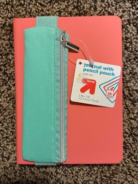 Coral Journal with Aqua Pencil Pouch - 5x7
